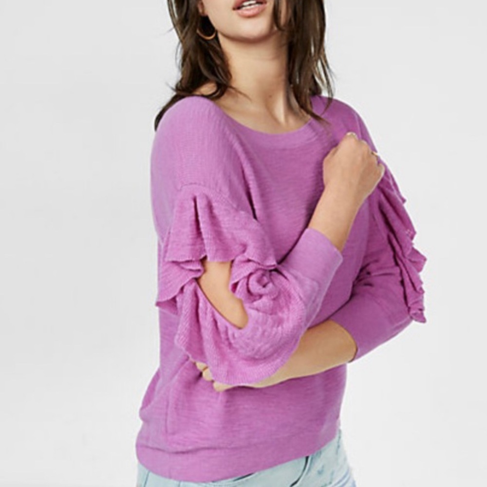 Express Cold Shoulder Ruffle Sleeve Knit Sweater - Picture 4 of 4